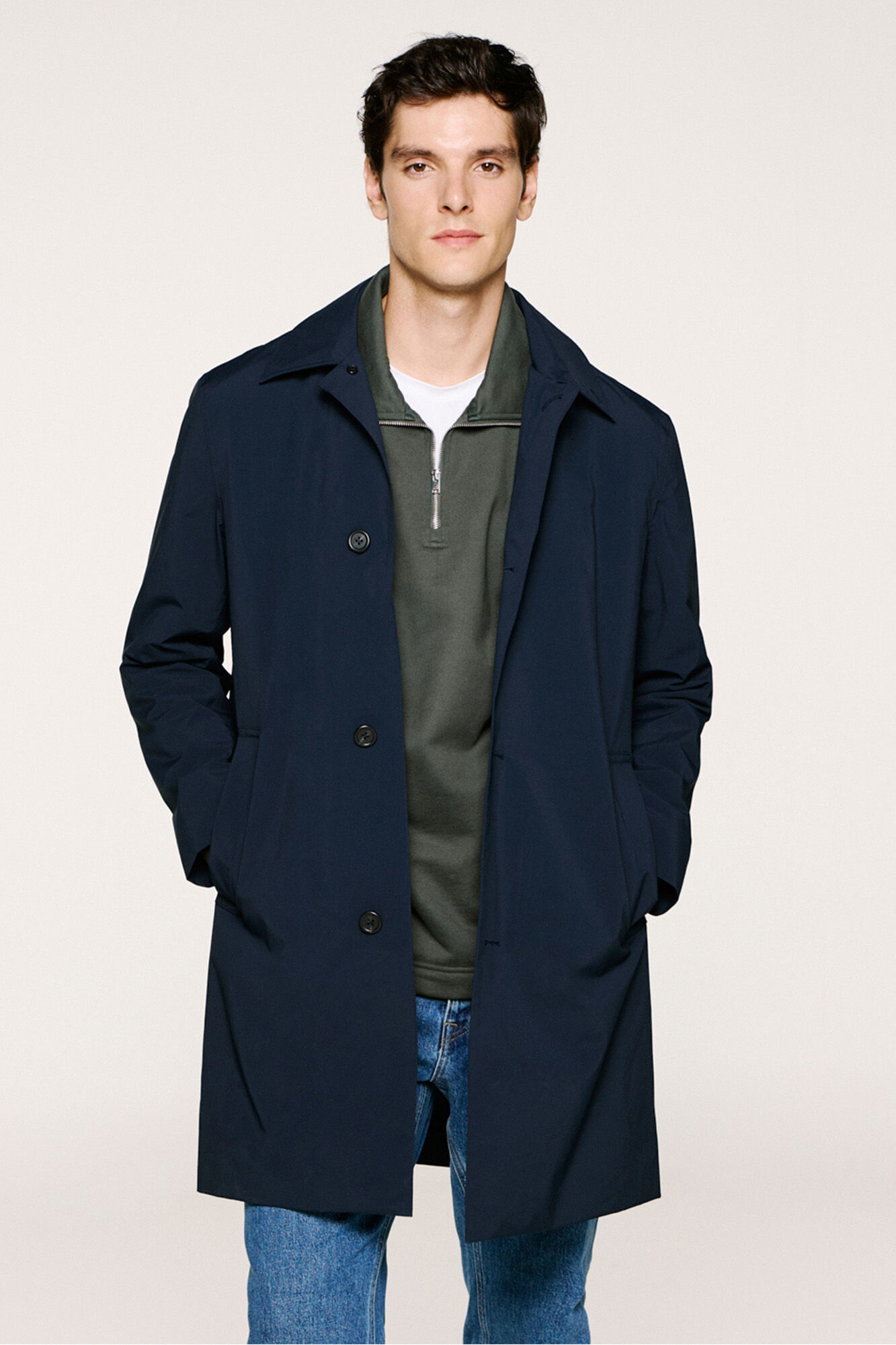 Selected Water-resistant technical coat with detachable gilet  Navy