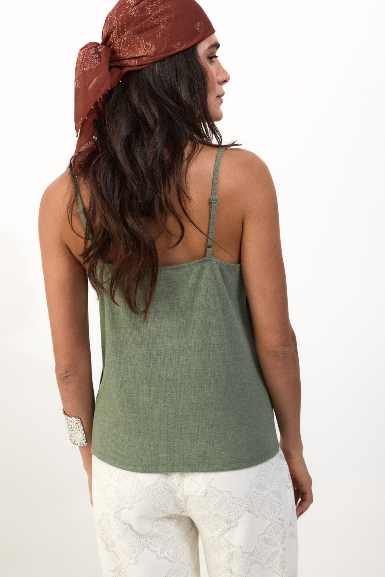 Slowlove Top tirantes detalle blonda Castanho