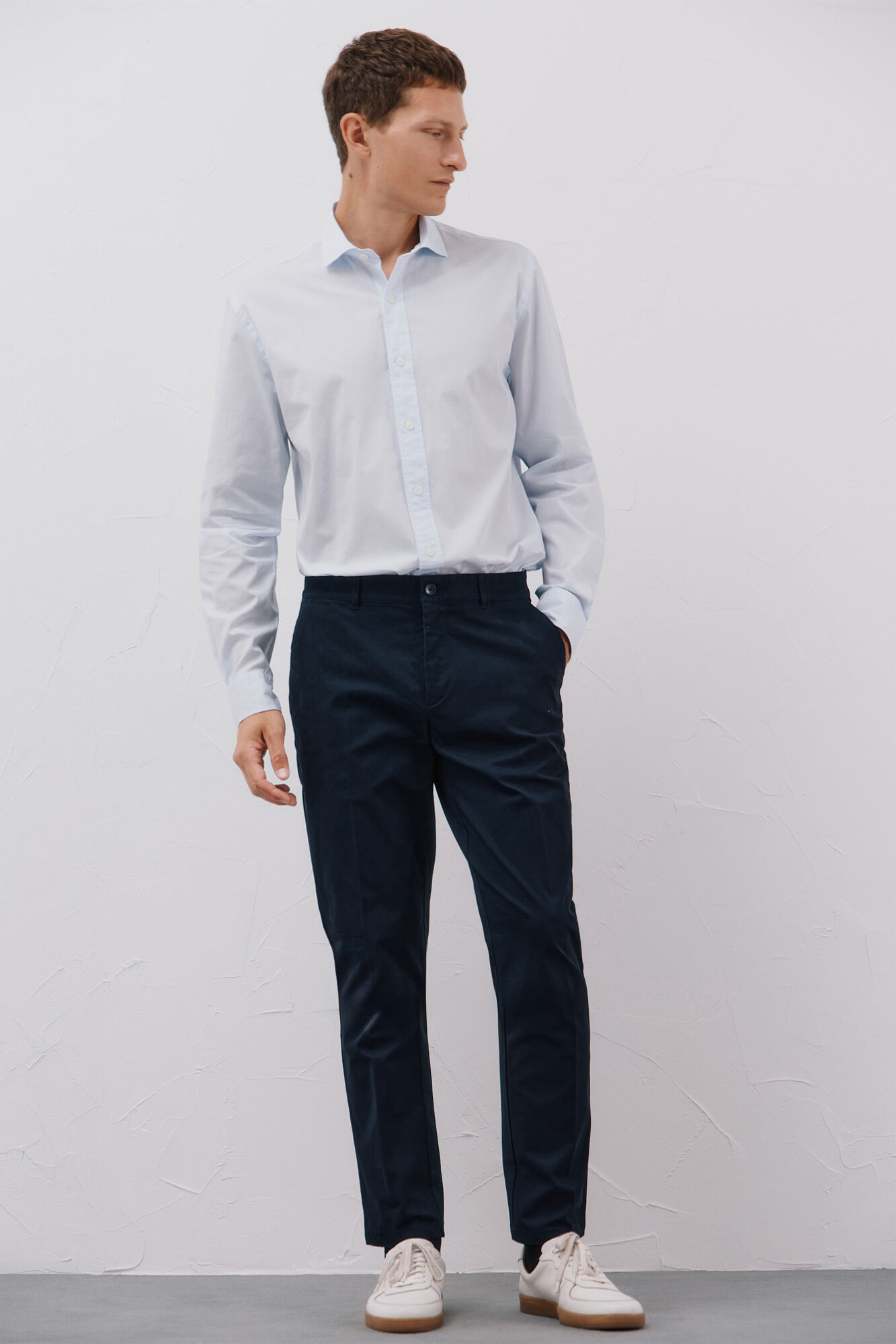 Cortefiel Micro-checkered cotton shirt Blue