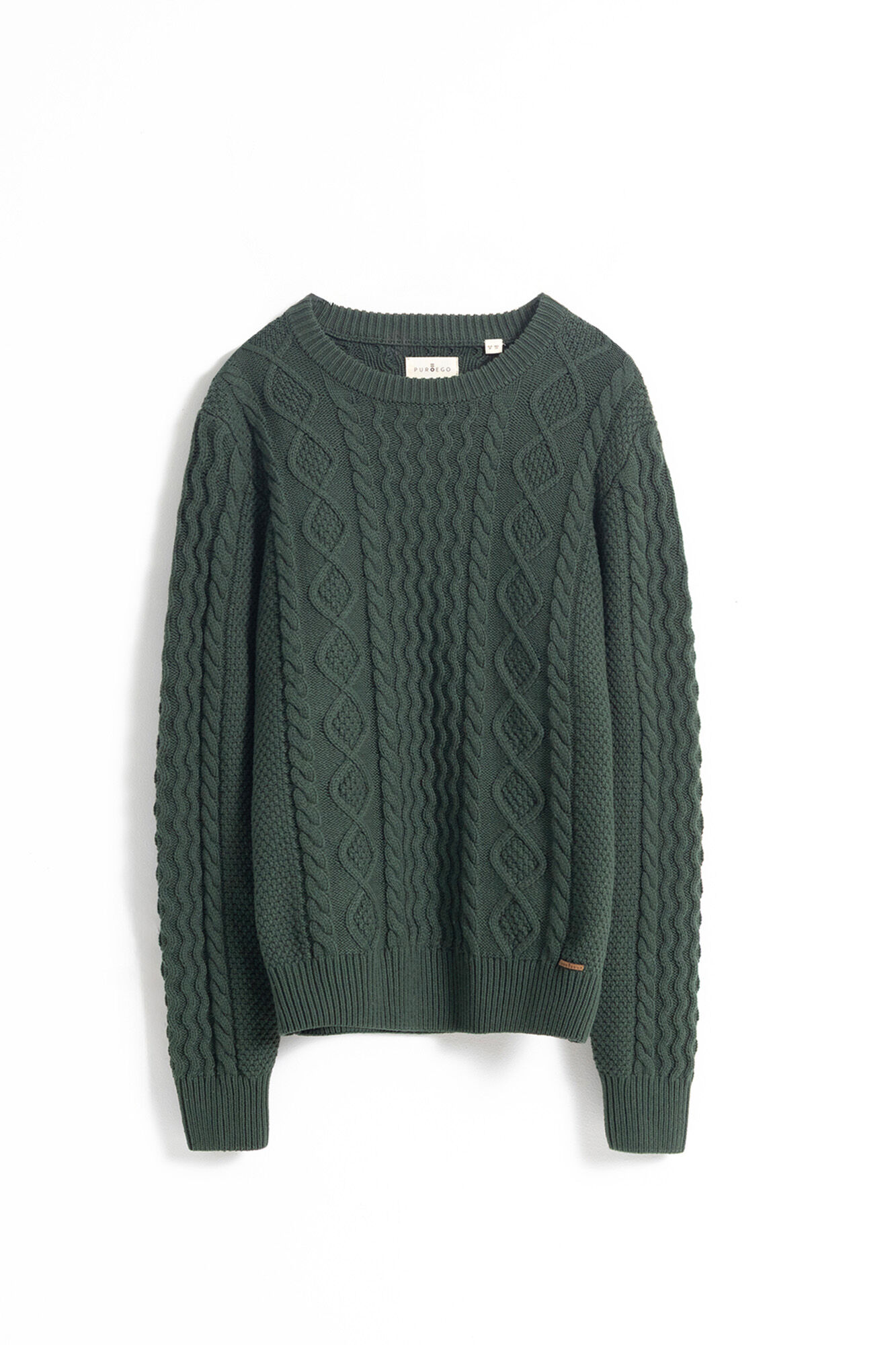 PuroEGO Su&eacute;ter Aran com gola redonda Verde