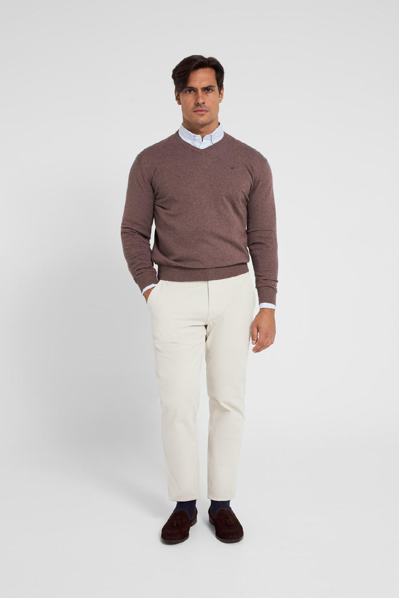 Silbon Camisola classic silbon gola em bico bege Tostado