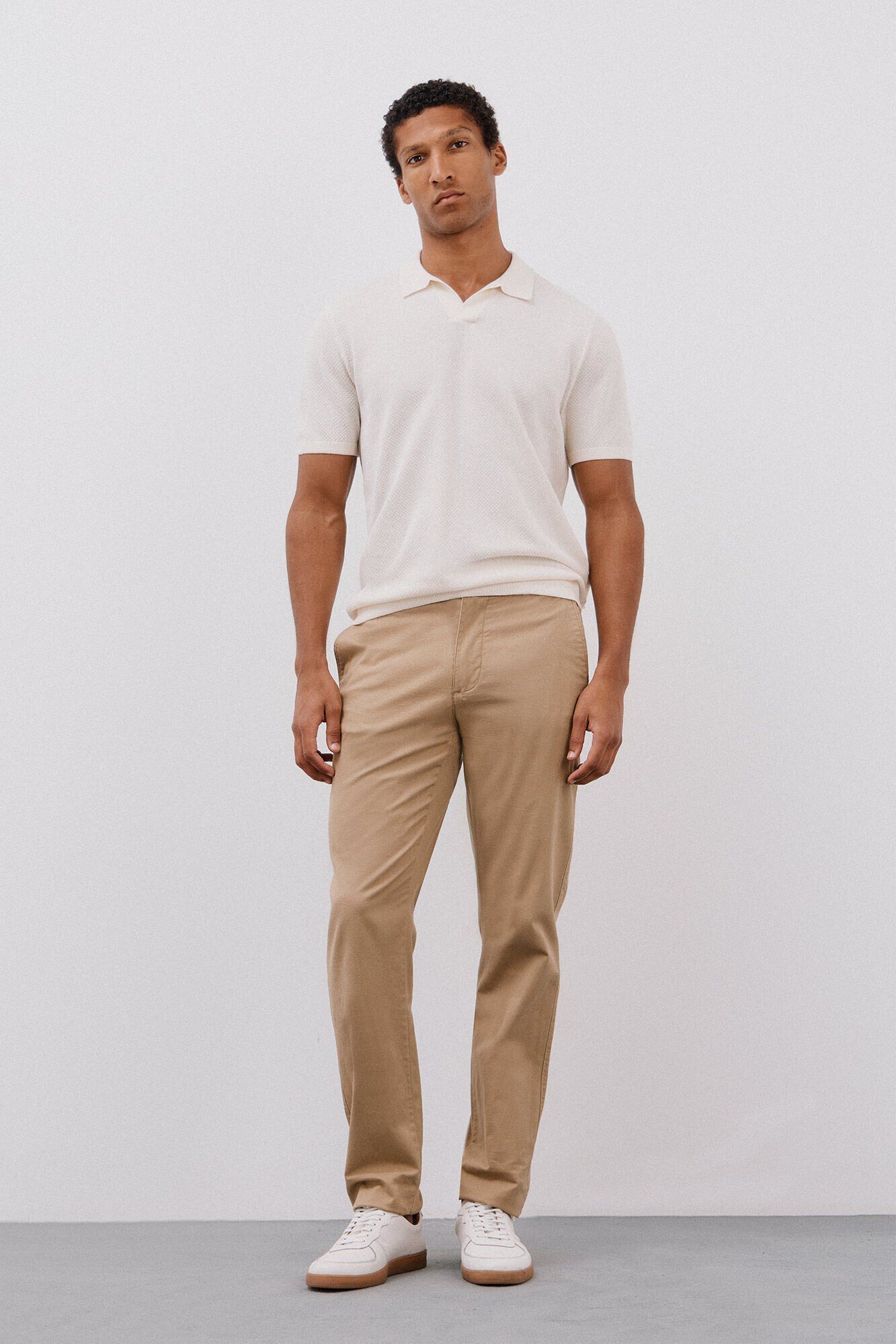 Cortefiel Short sleeve structured cotton polo shirt shirt White