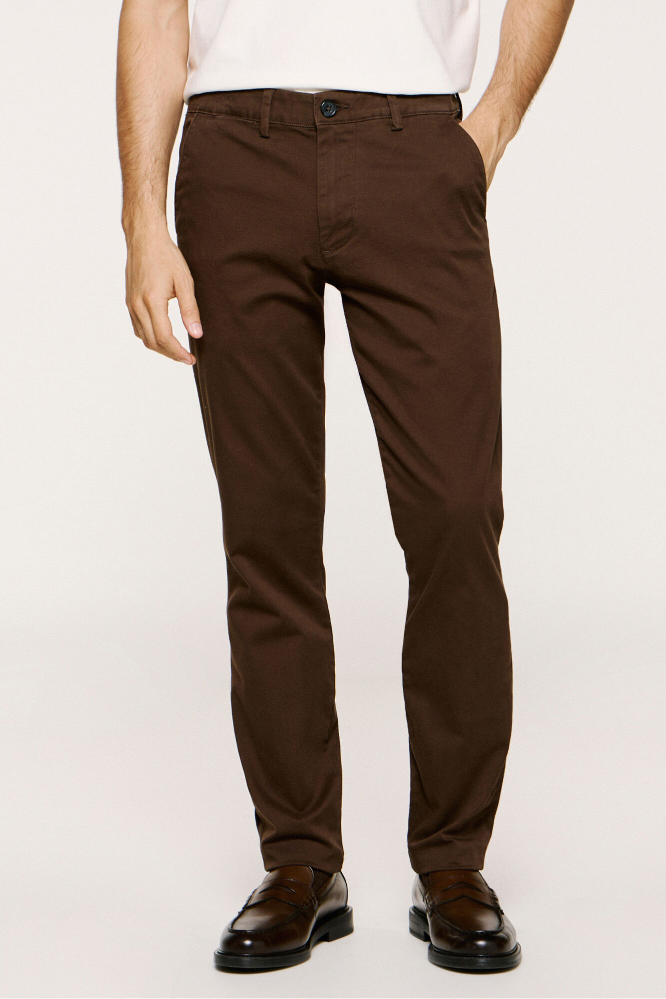 Selected Cal&ccedil;as chino Slim Fit em algod&atilde;o org&acirc;nico Castanho