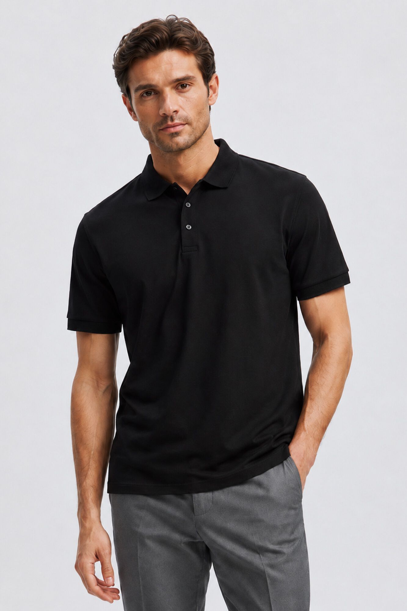 Selected Polo b&aacute;sico em piqu&eacute; Preto