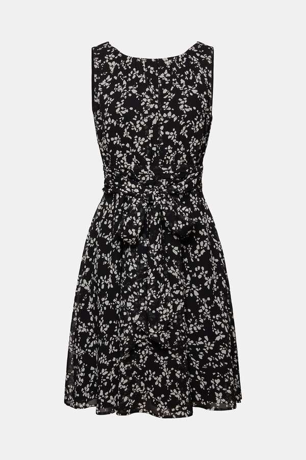 Cortefiel Abstract print pleated sleeveless midi dress Black