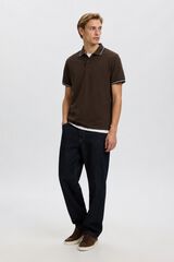 Selected Piqu&eacute; short sleeve polo shirt Dark brown