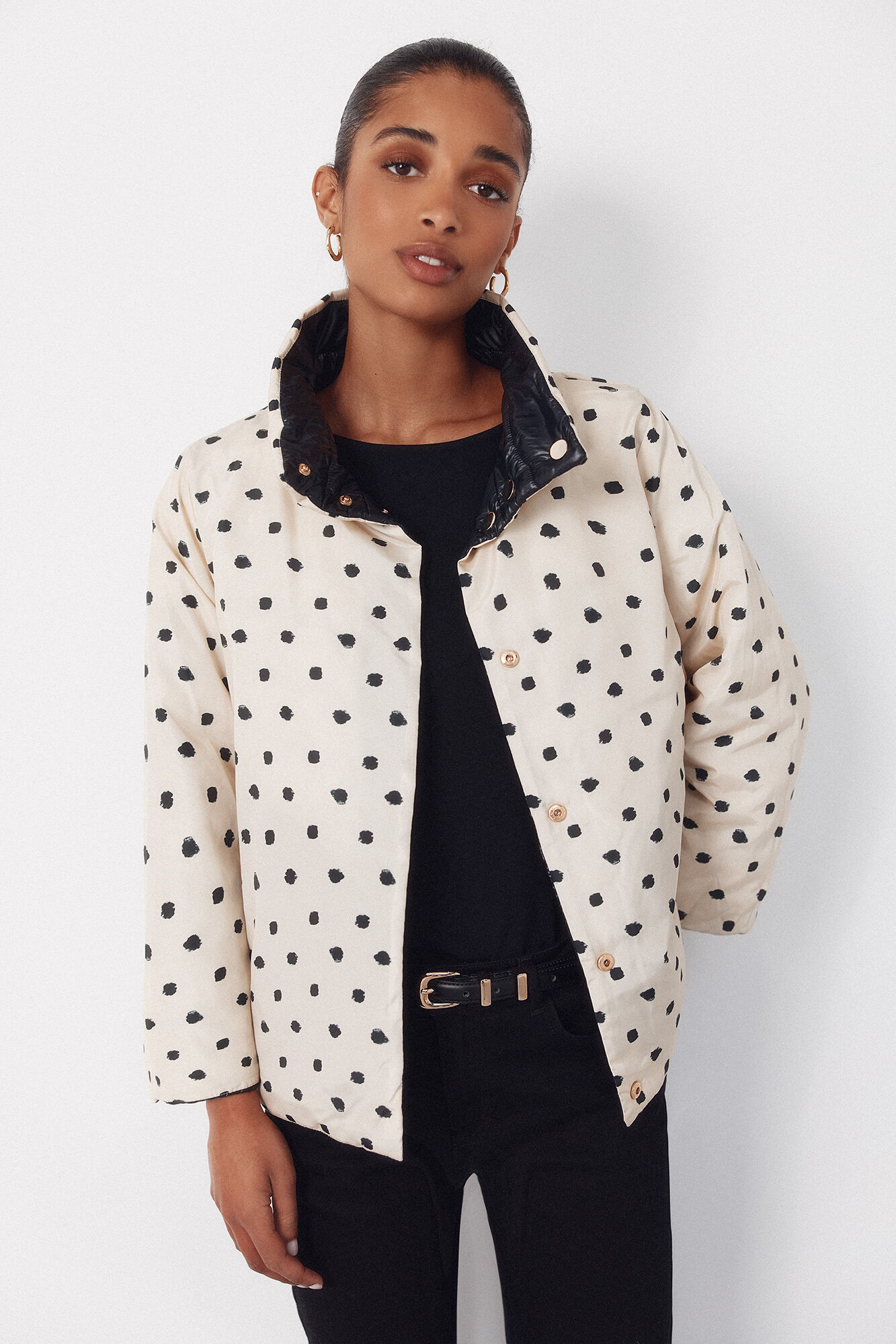 Cortefiel Reversible quilted jacket Black