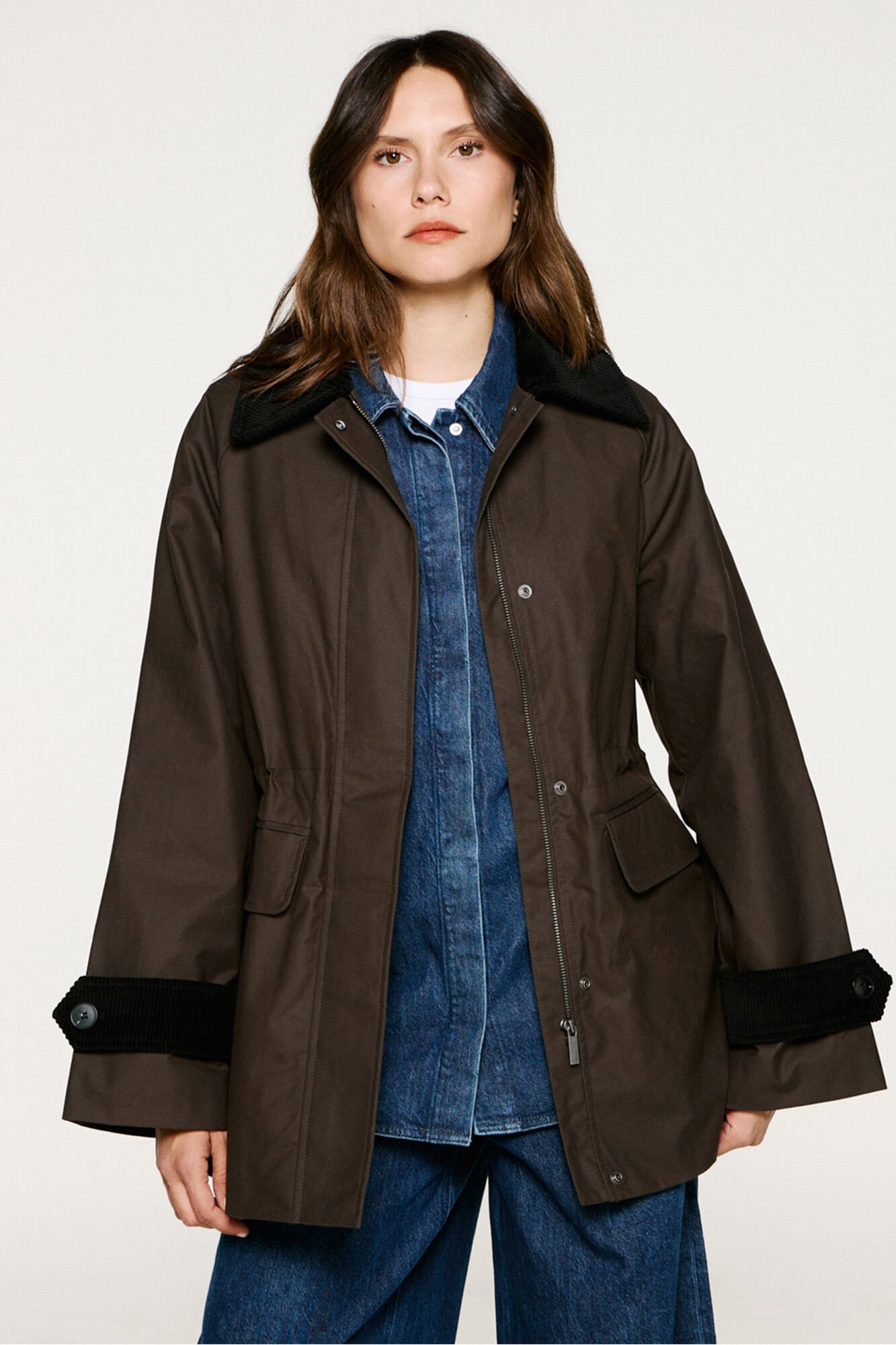 Selected Blus&atilde;o de gola de veludo cotel&ecirc; 100% algod&atilde;o org&acirc;nico  Castanho