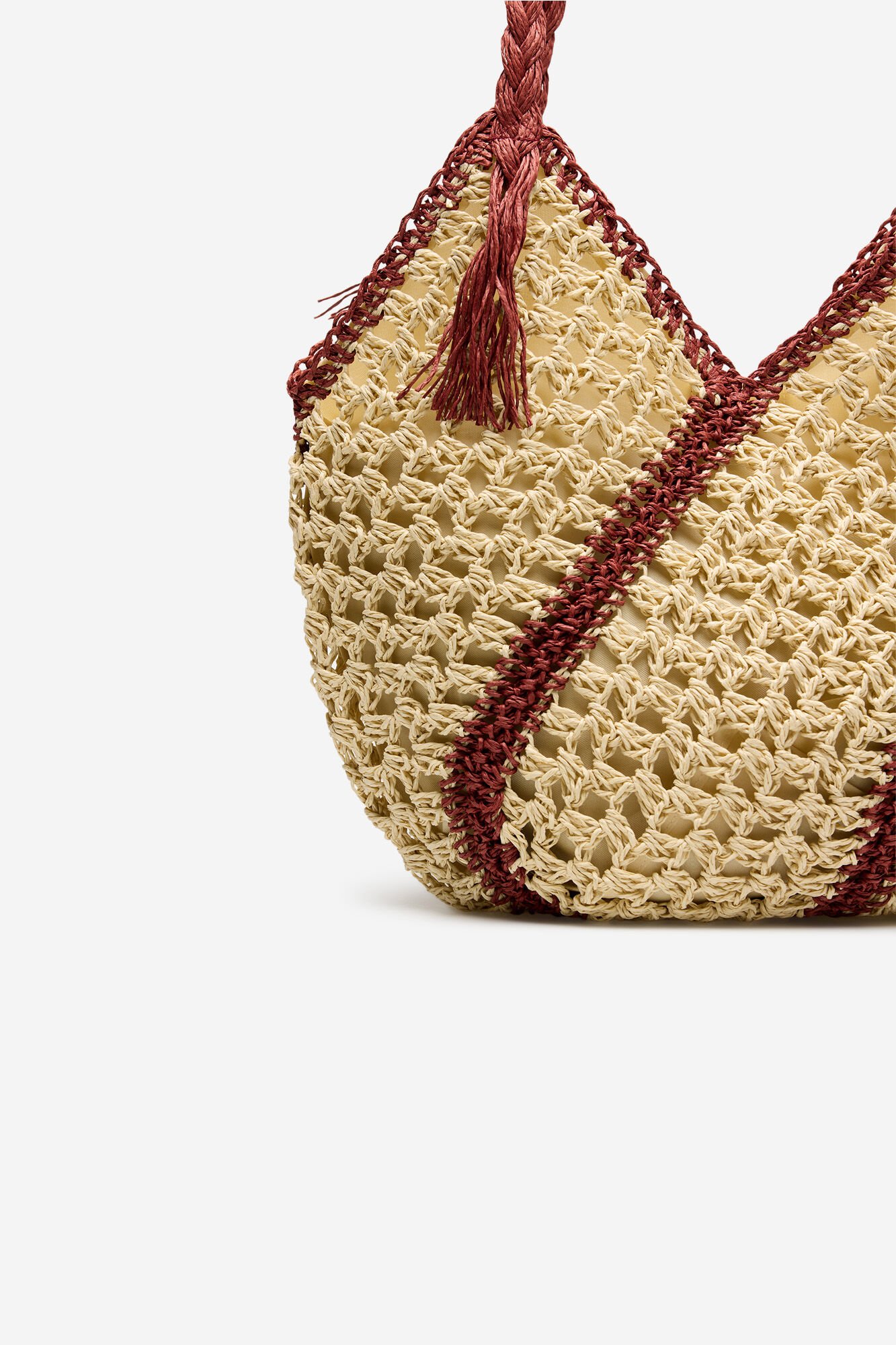 Cortefiel Braided raffia basket bag Nude