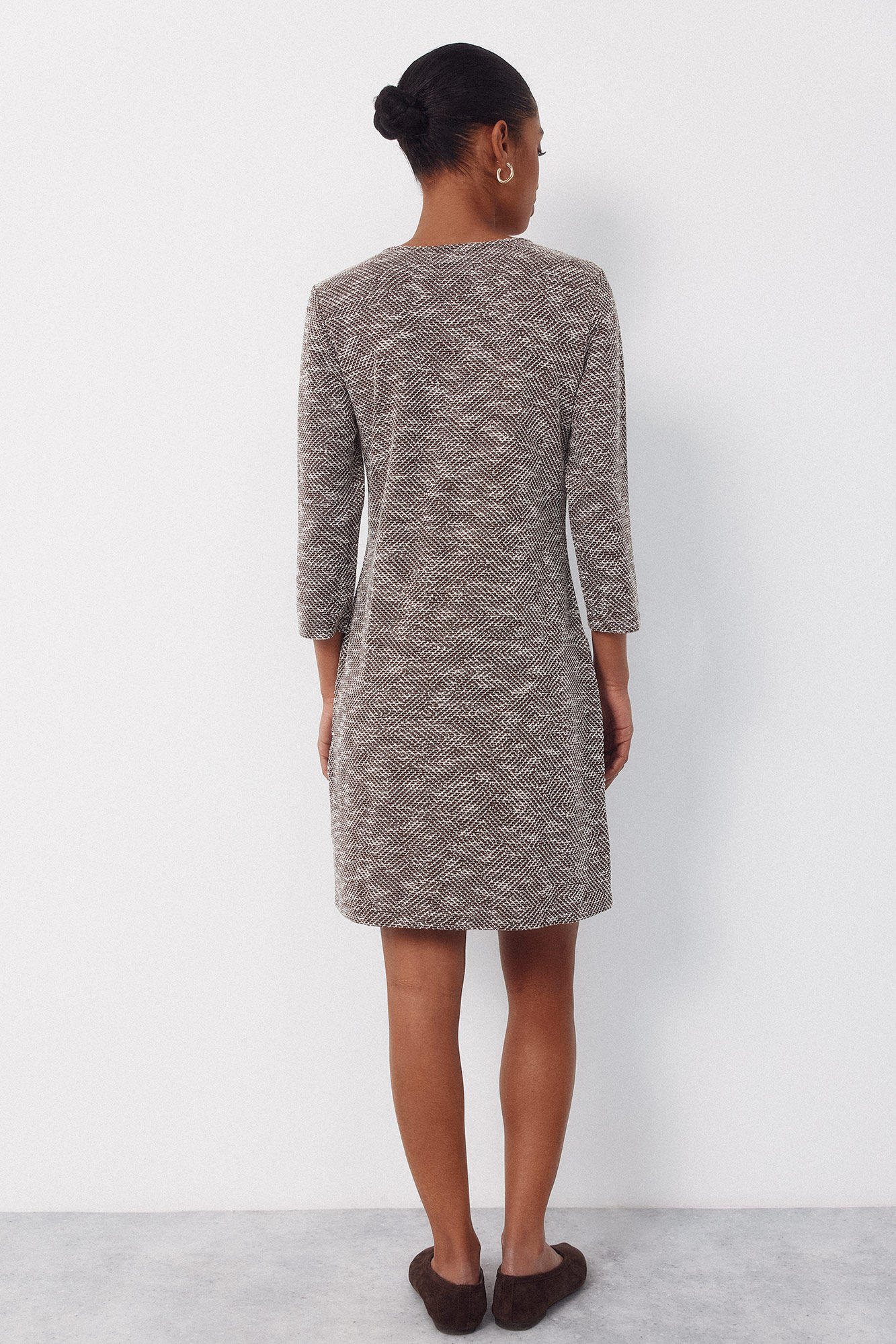 Cortefiel Short tweed dress Dark brown
