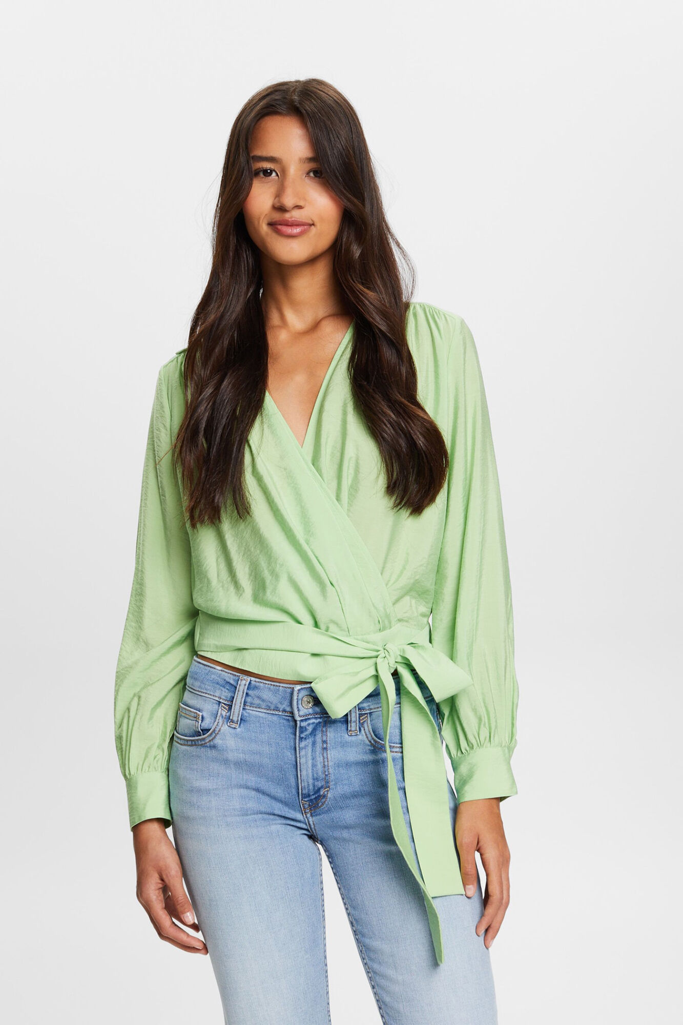 Esprit Plain colour viscose crossover blouse Green