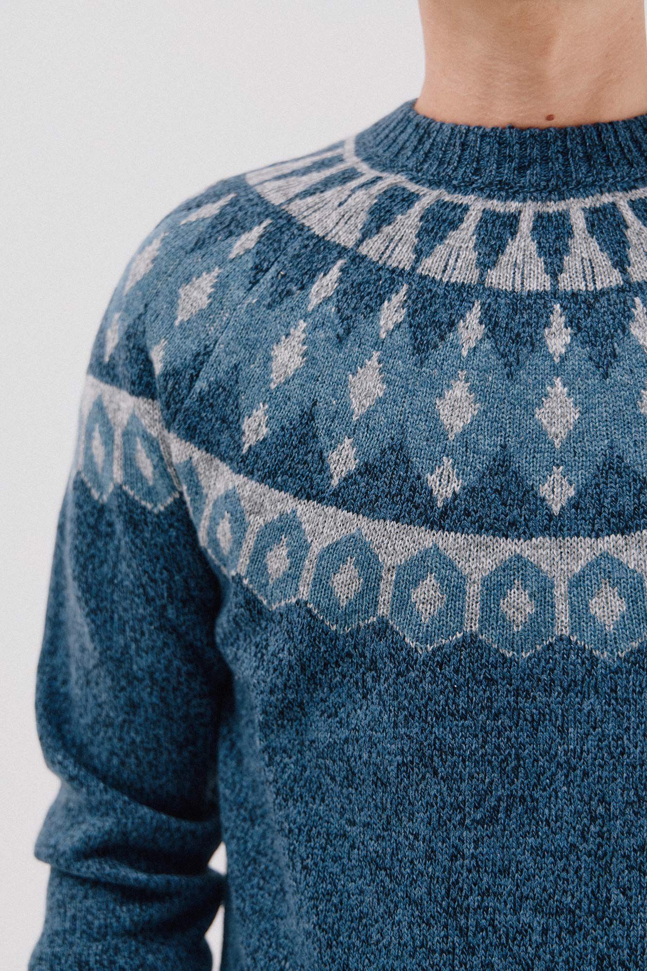 Cortefiel Jersey navide&ntilde;o fantas&iacute;a lana cuello caja Azul marino