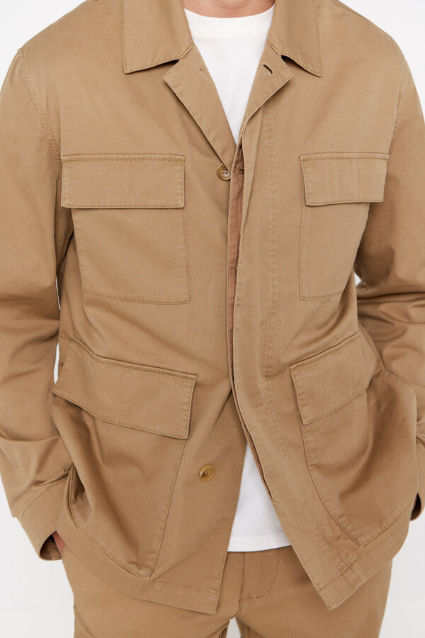 Cortefiel Four pocket cotton-linen jacket Beige
