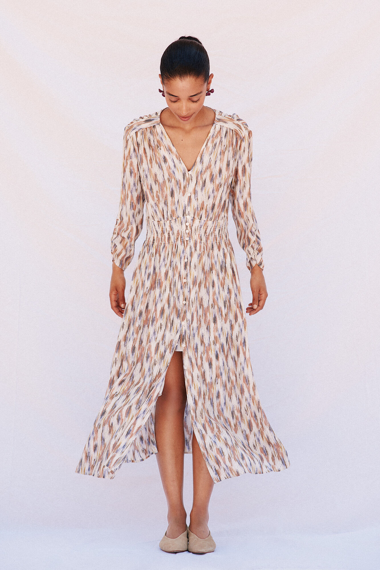 Cortefiel Vestido comprido estampado Multicolorido