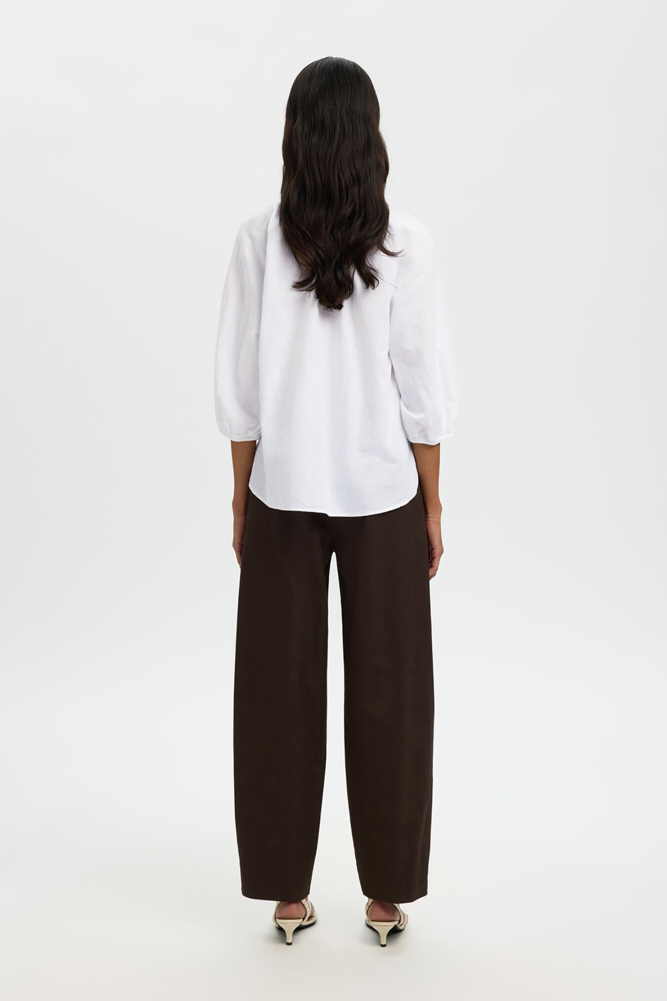 Selected Linen 3/4 sleeve blouse White