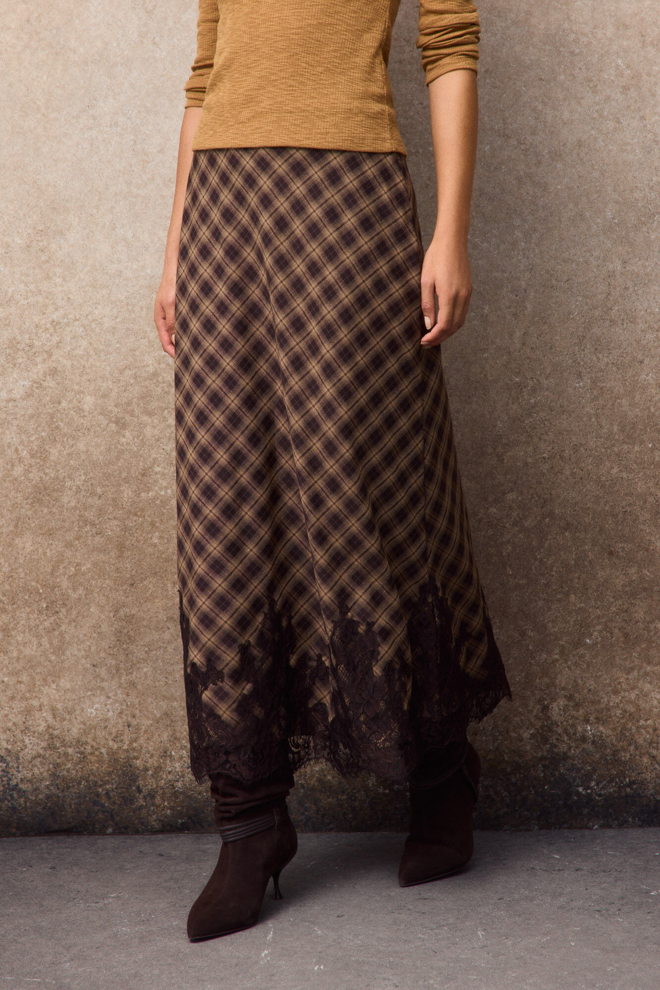 Slowlove Falda midi de cuadros