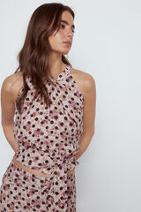 Cortefiel Knotted halterneck top Printed white