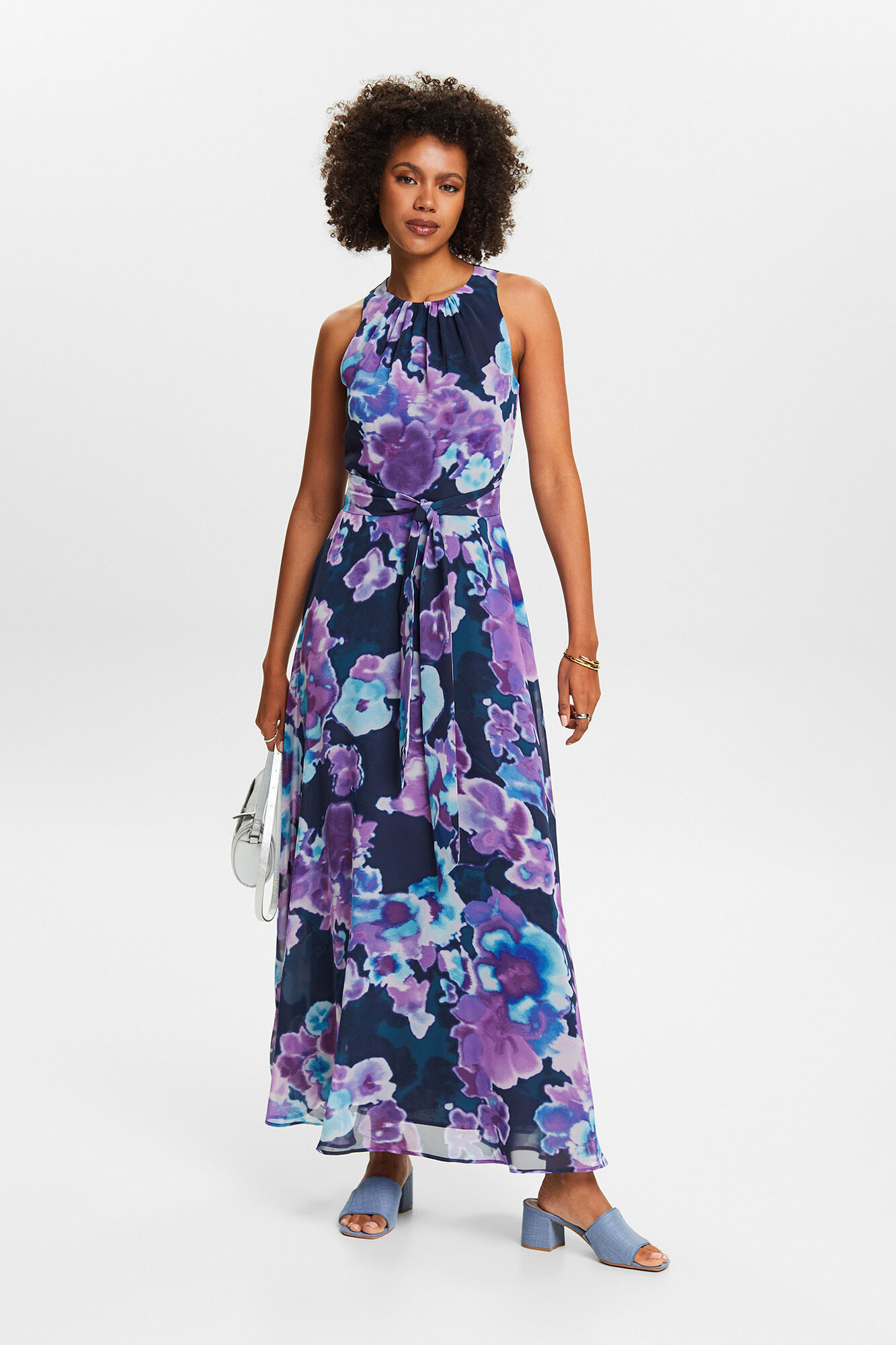 Esprit Long floral print dress Printed blue