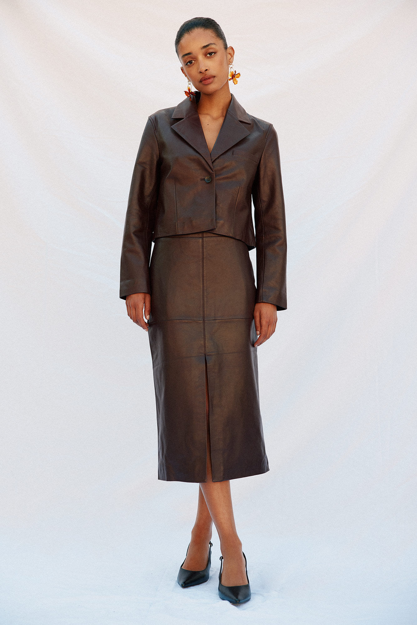 Cortefiel leather blazer Dark brown