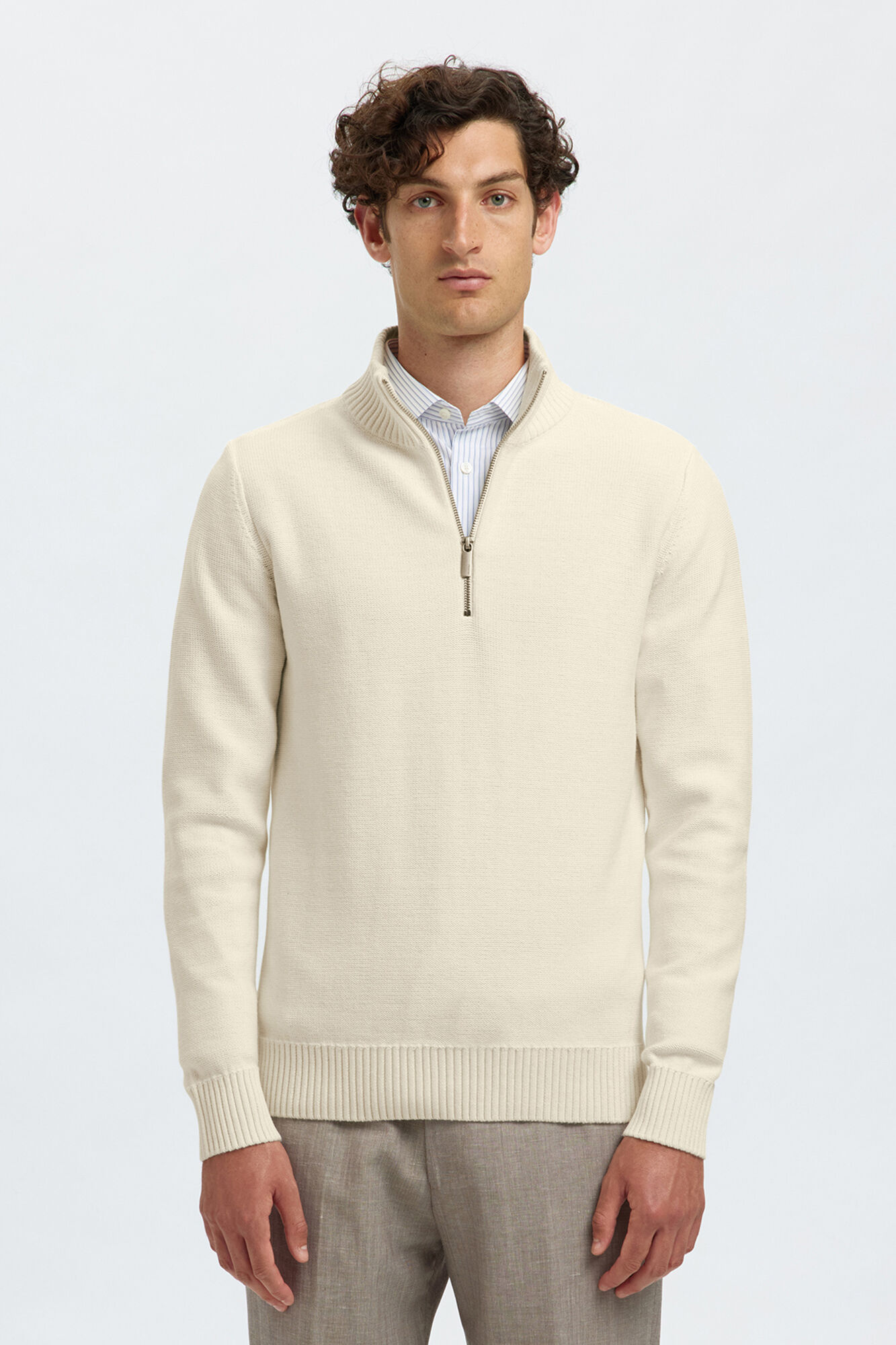 Selected Camisola estruturada 100% algod&atilde;o org&acirc;nico com meia fecho-&eacute;clair . Tostado