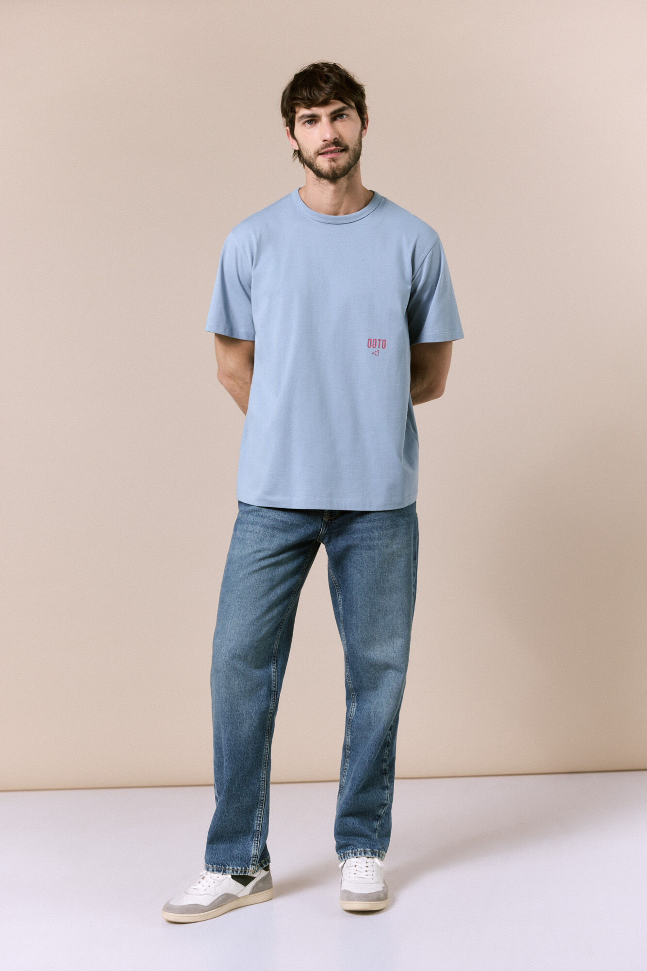 OOTO Washed T-shirt with logo Blue