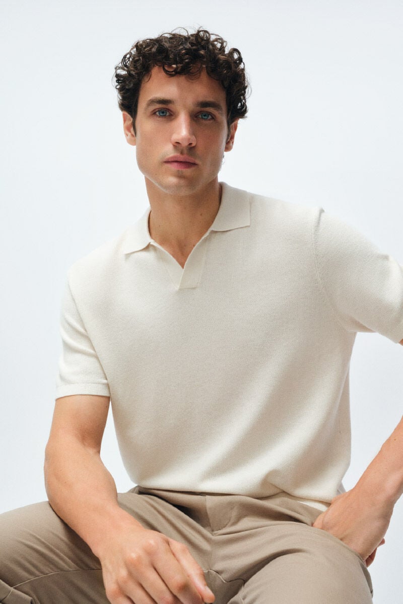 Cortefiel Cotton knit short sleeve polo shirt