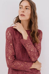 Cortefiel long sleeve guipure top Maroon