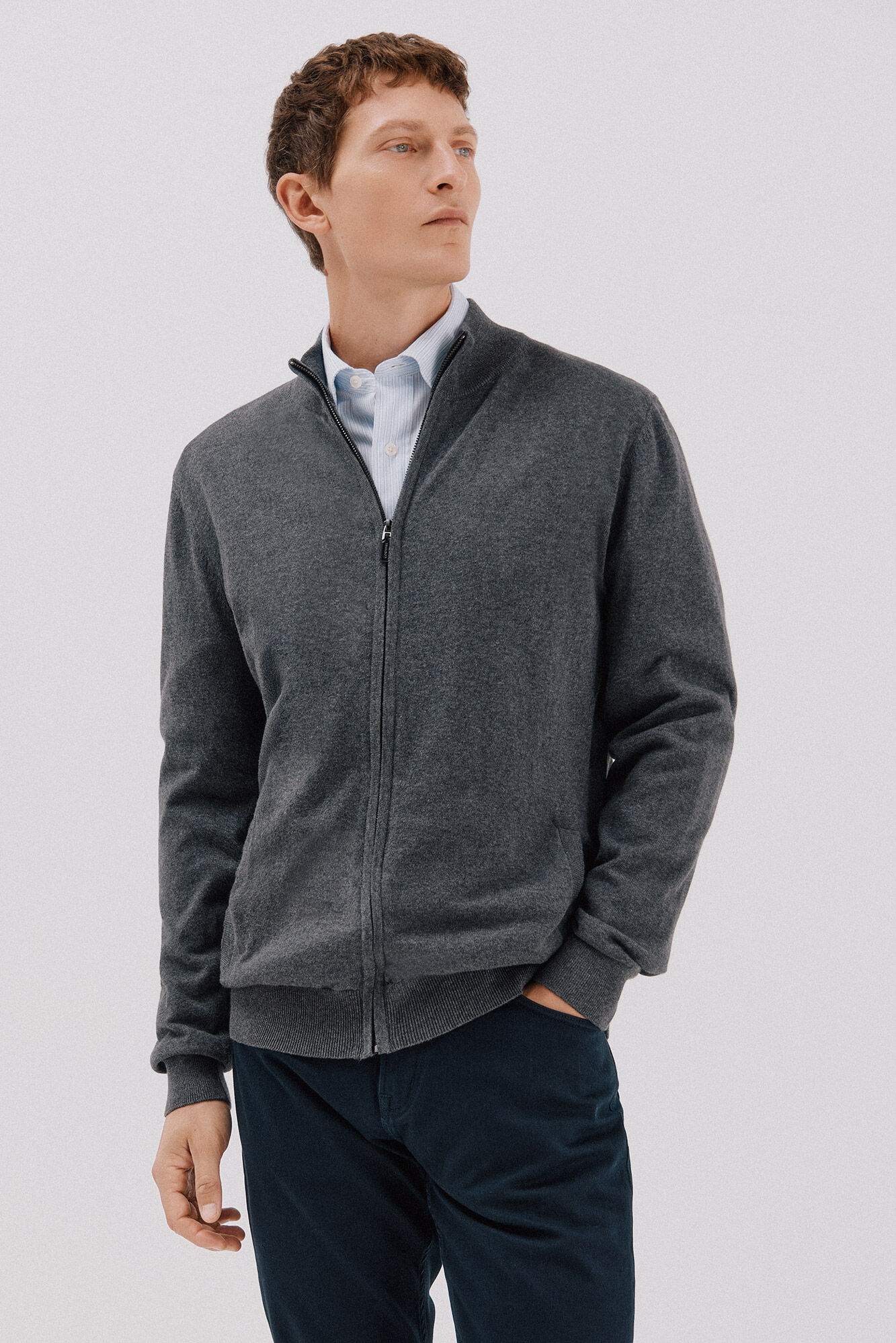 Cortefiel Cotton and cashmere cardigan  Grey