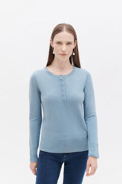 Cortefiel Jersey manga larga 100% lana Azul