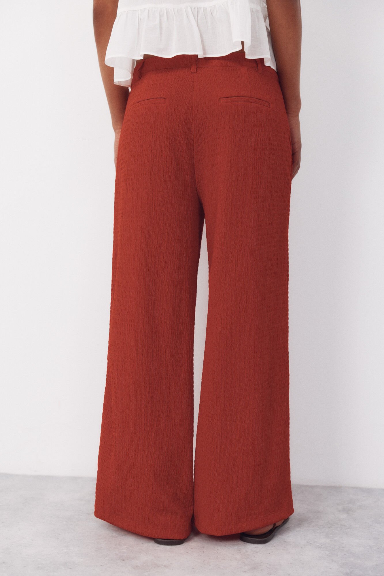 Cortefiel Flowy textured trousers Coral