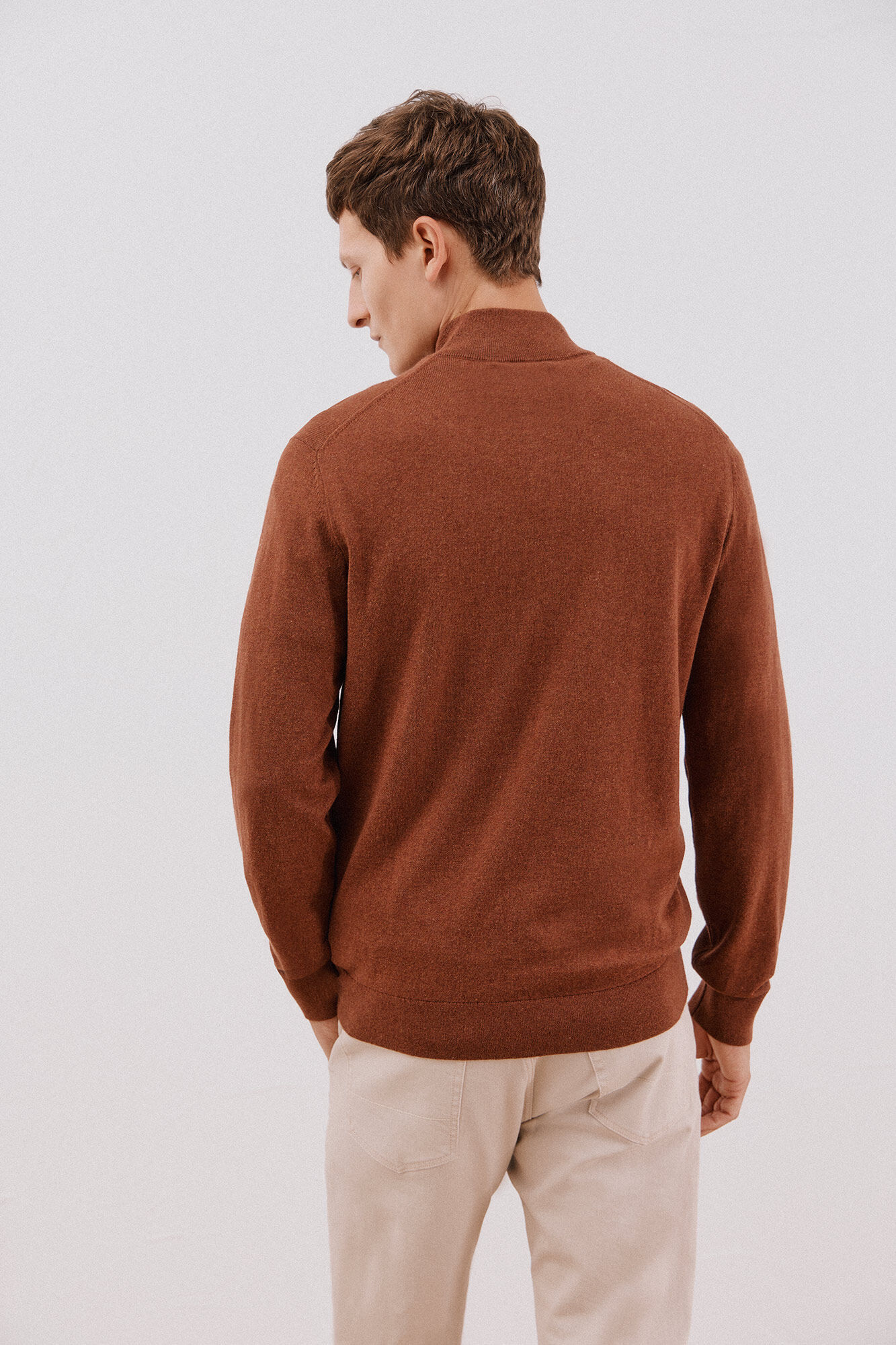 Cortefiel Cotton/silk cashmere high neck jumper Brown
