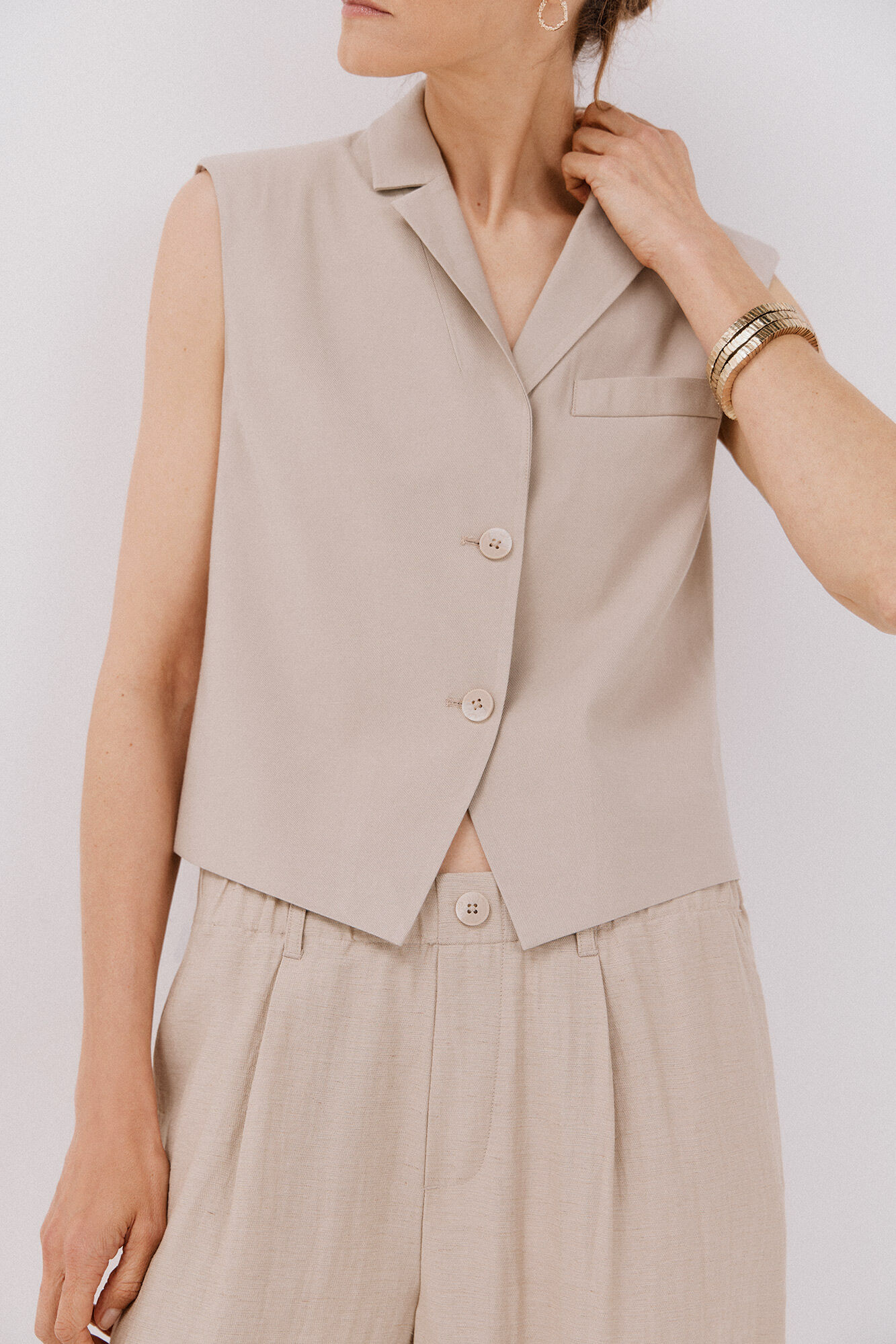 Cortefiel Lapel collar waistcoat Nude