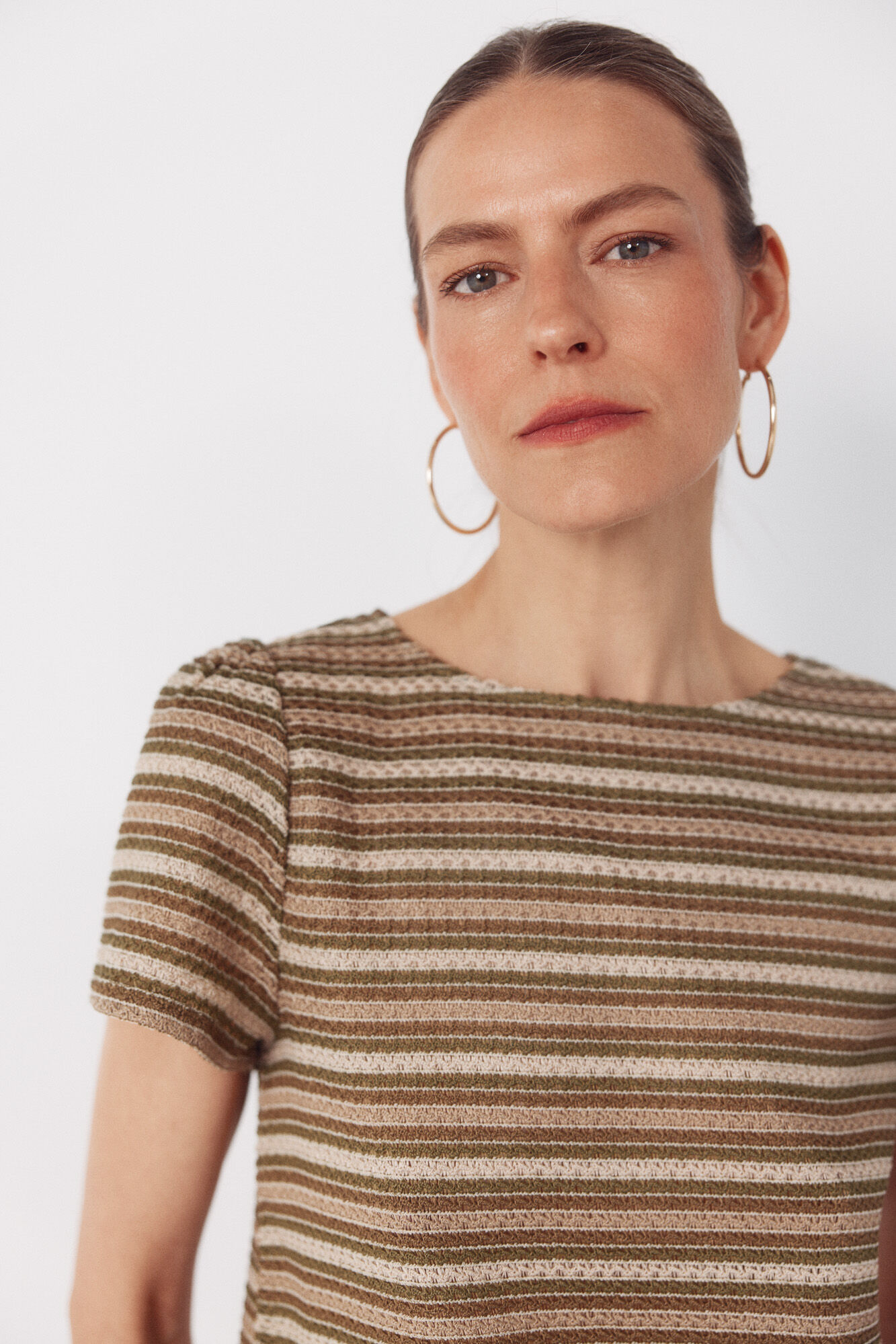 Cortefiel Striped structured top Kaki