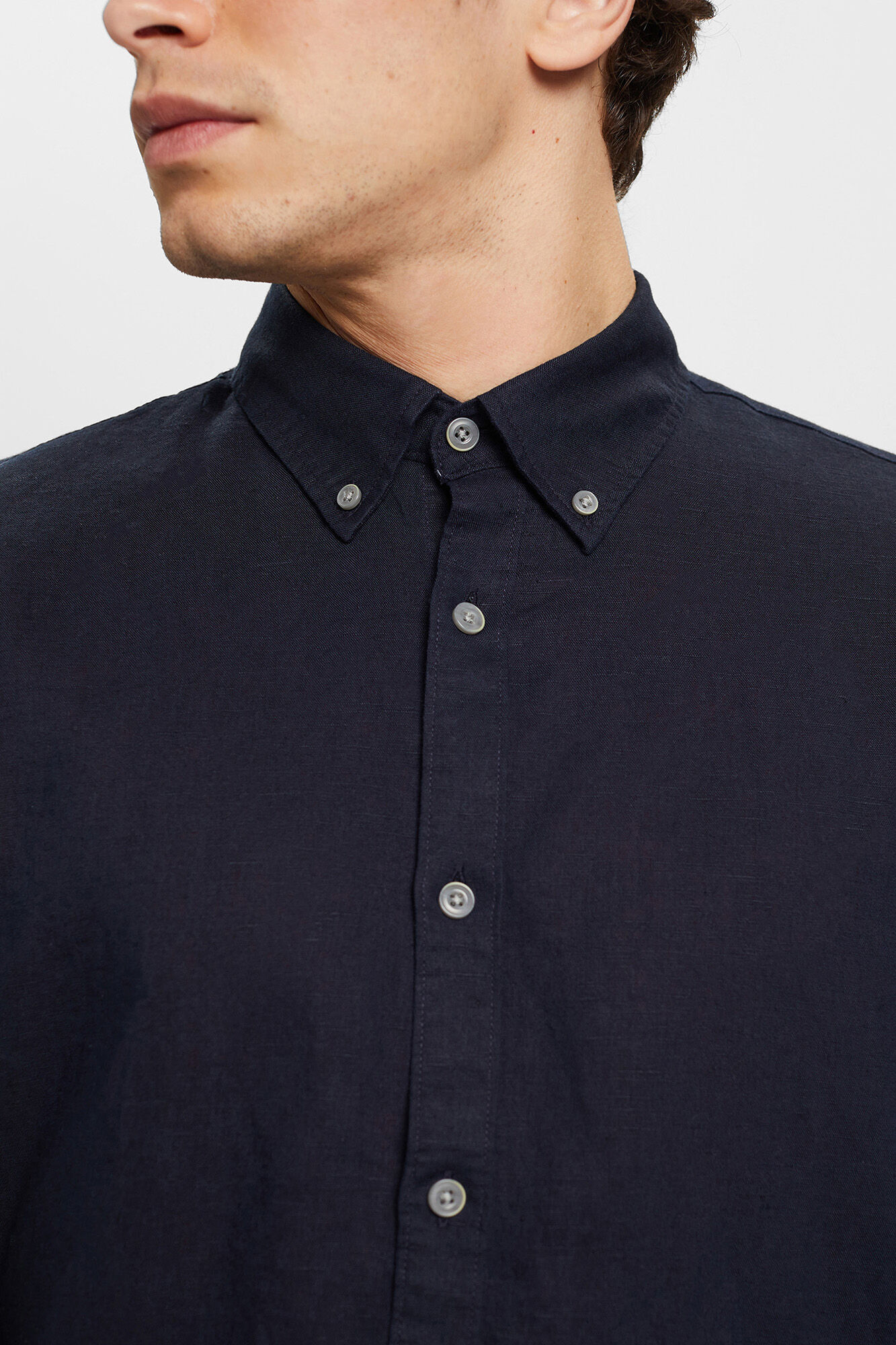 Esprit Camisa b&aacute;sica regular fit con lino Navy