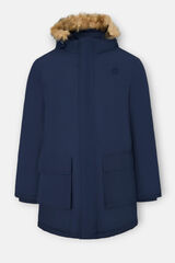 Silbon Sobretudo t&eacute;cnico longo com capuz Azul