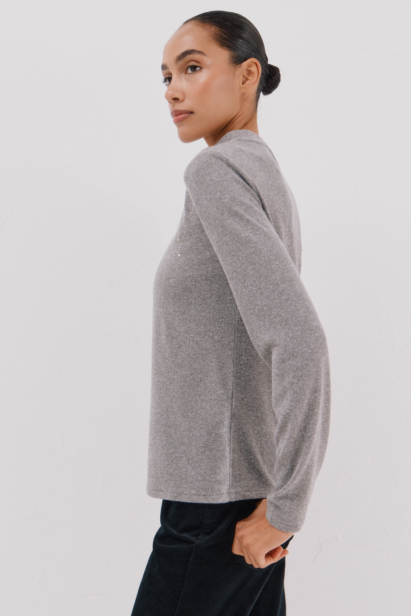 Cortefiel T-shirt with rhinestone detail Grey