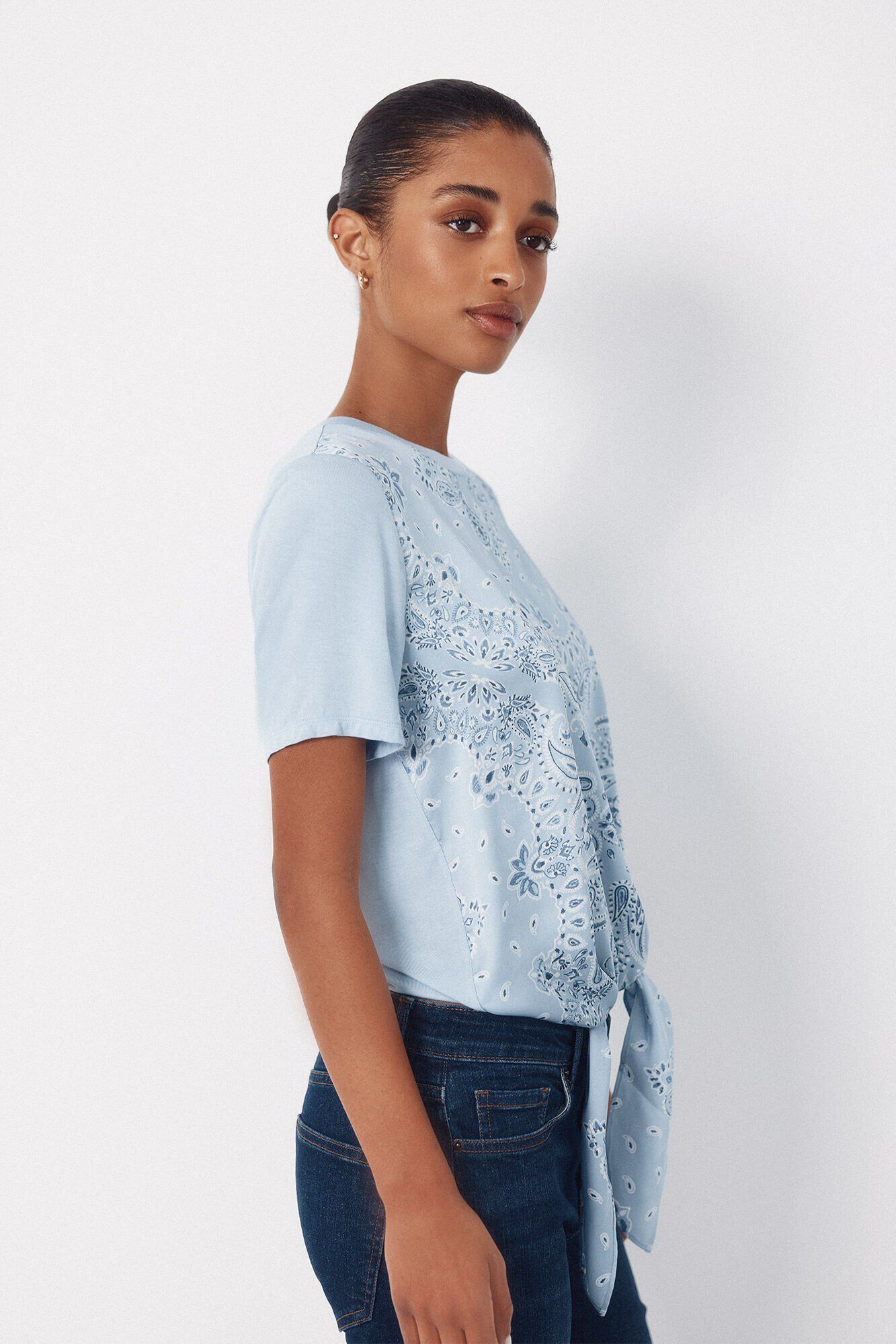 Cortefiel Top combinado em tecido estampado Azul