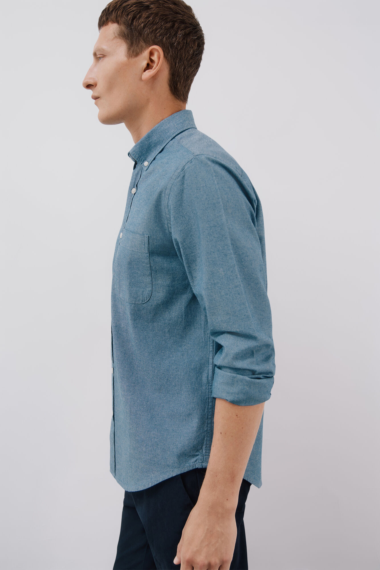 Cortefiel Denim shirt with pocket Blue