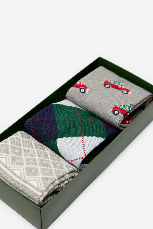 Cortefiel 3 pairs socks gift box Grey