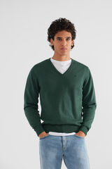 Silbon Jersey liso cuello pico retro verde Verde