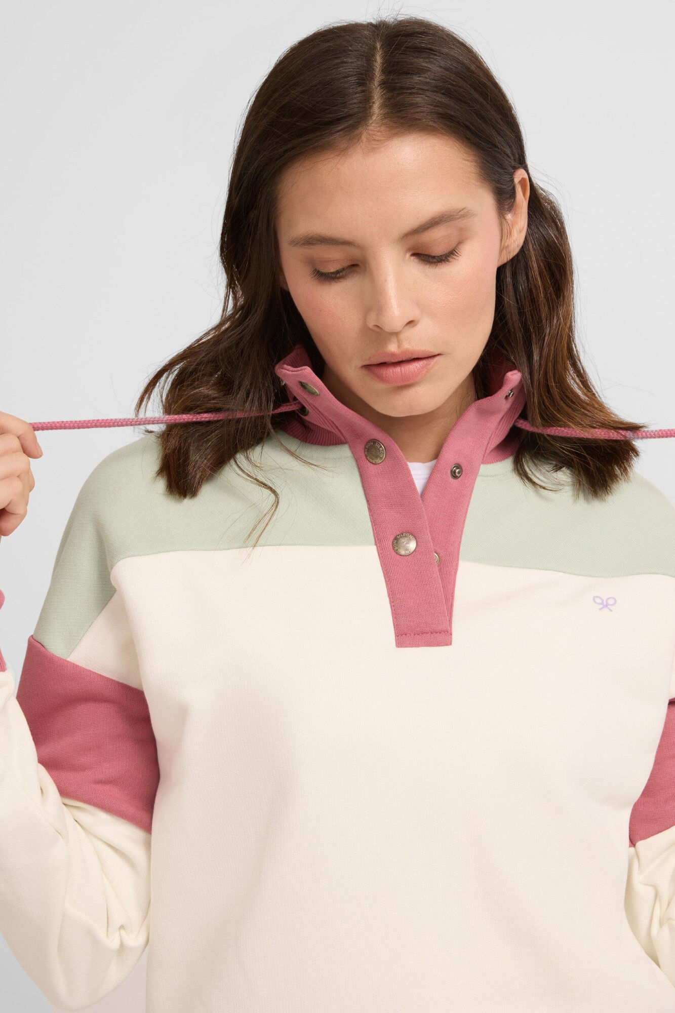 Silbon Sudadera woman tricolor cuello botones Marfil
