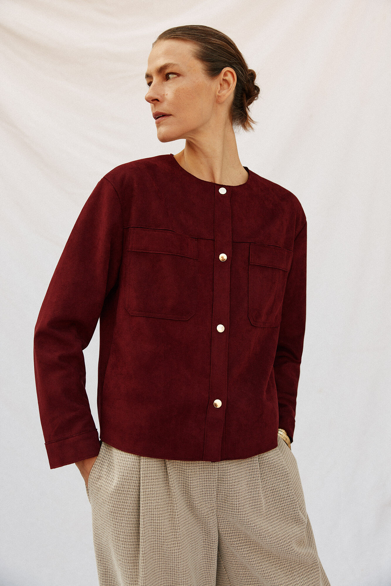 Cortefiel Faux leather jacket Maroon