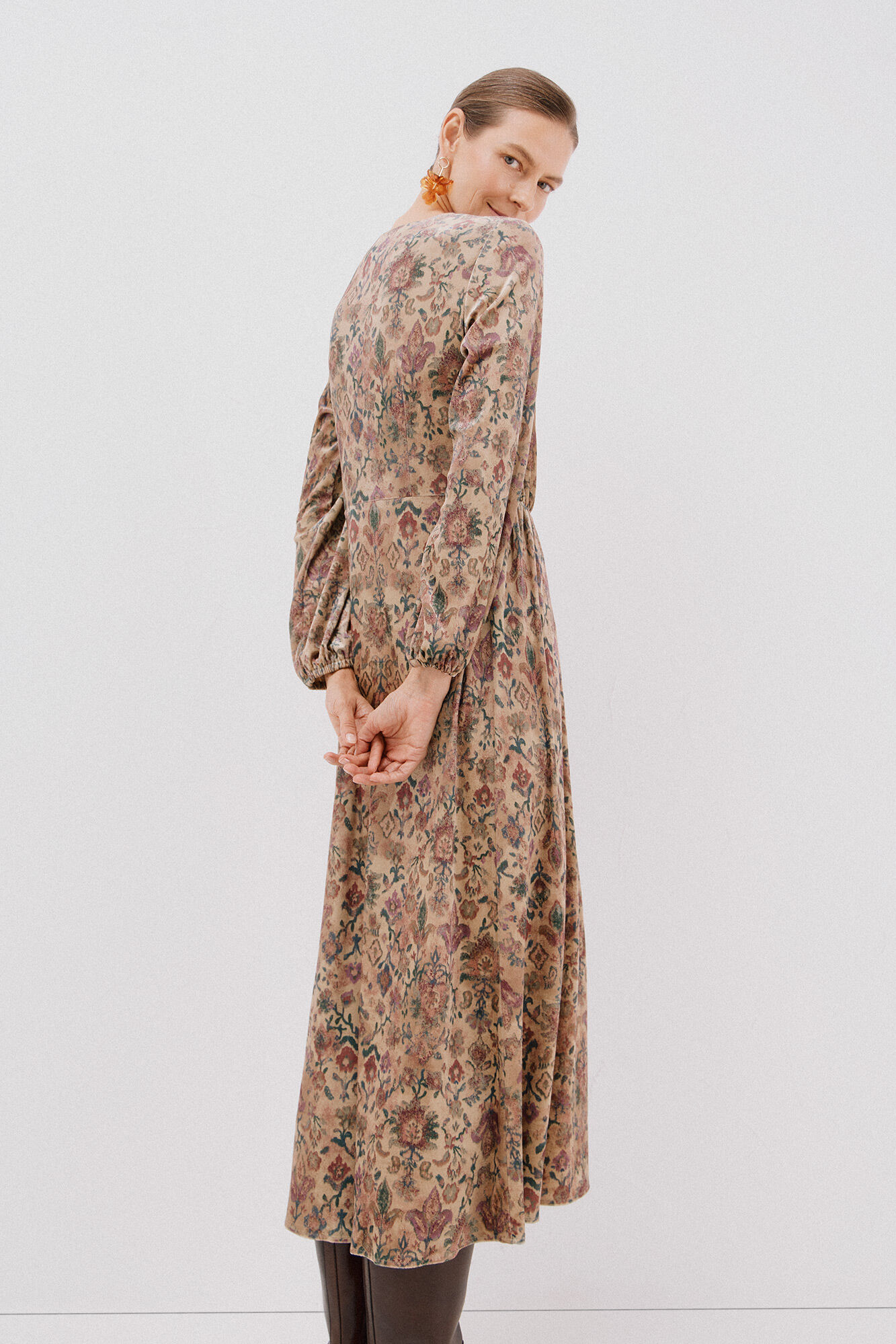 Cortefiel Vestido de veludo estampado Multicolorido