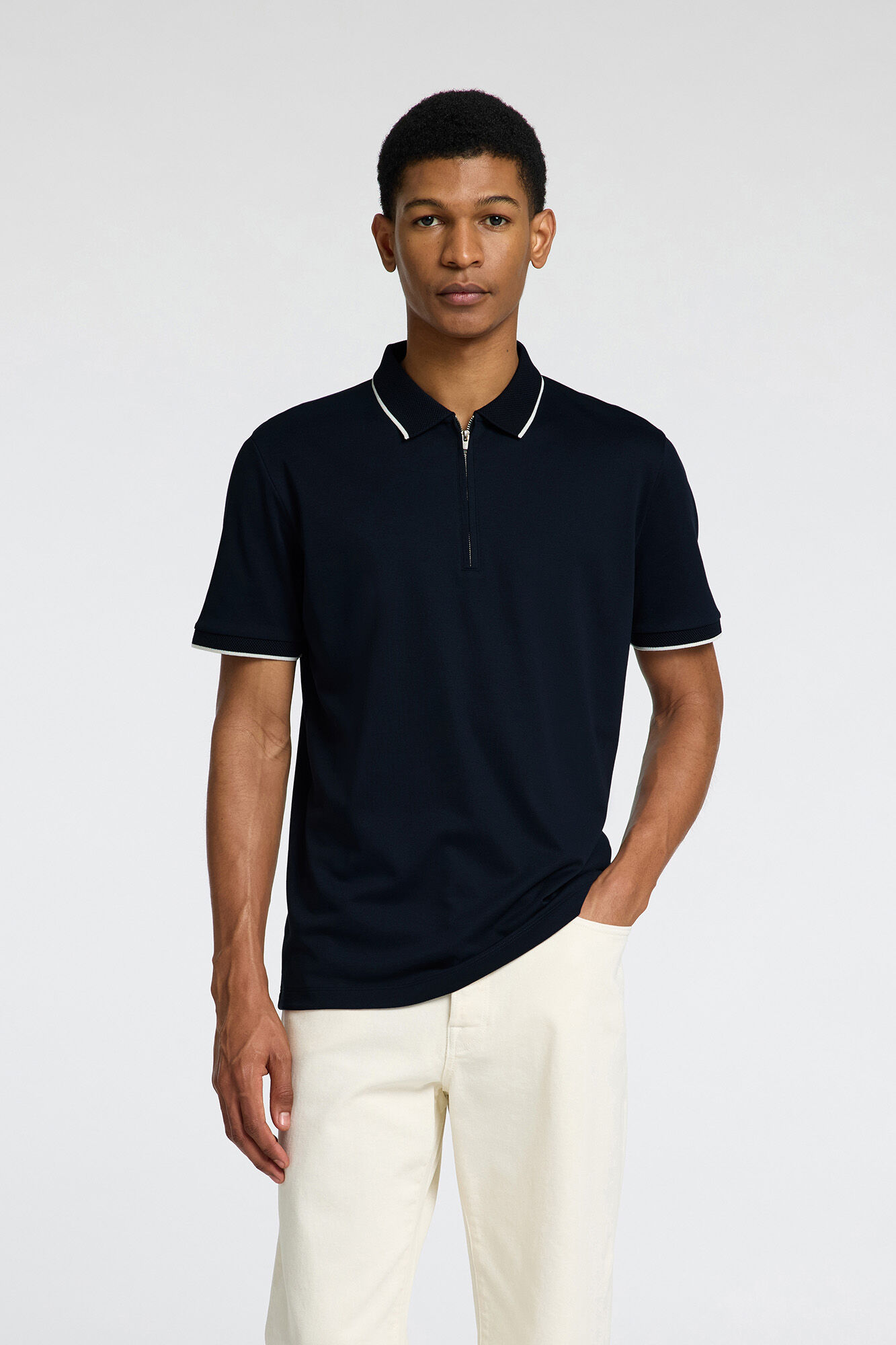 Selected Camisa polo manga curta com fecho-&eacute;clair Azul