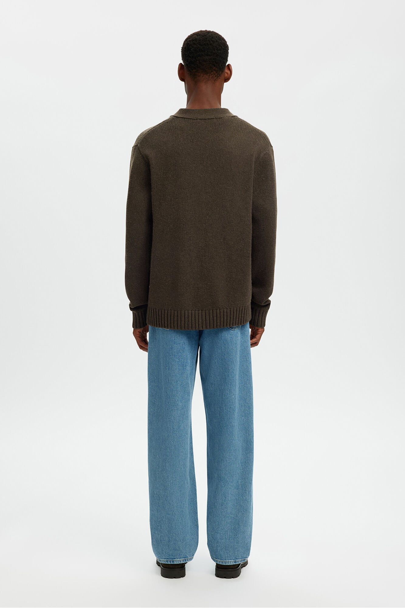 Selected Casaco de malha de l&atilde; com gola em V Castanho