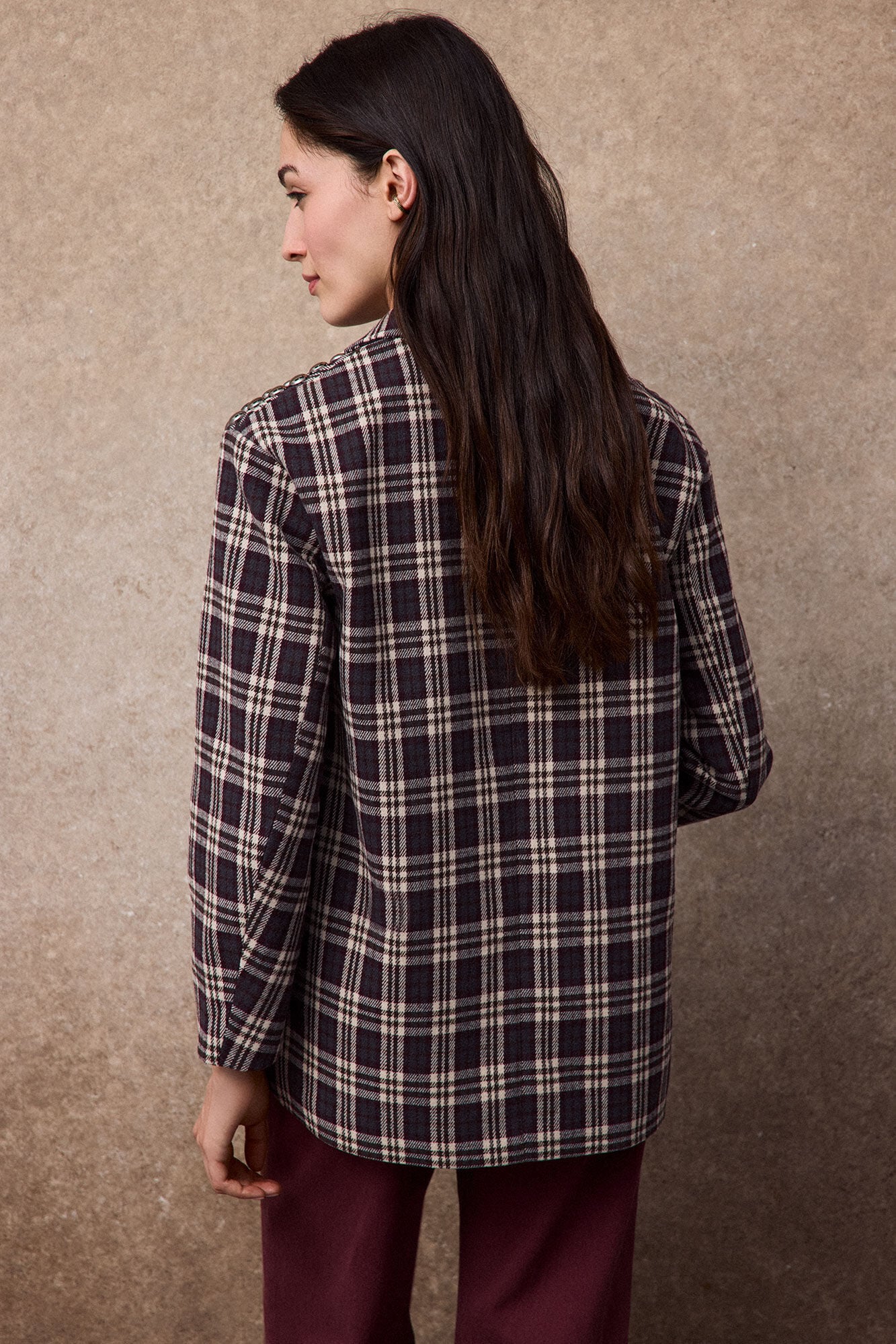 Slowlove Americana con tachas Estampado marr&oacute;n