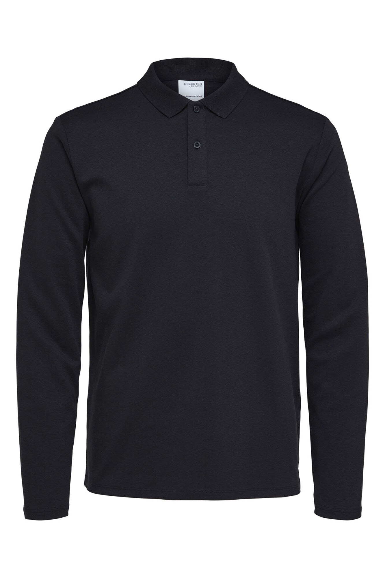Selected Long-sleeved recycled cotton polo shirt Black