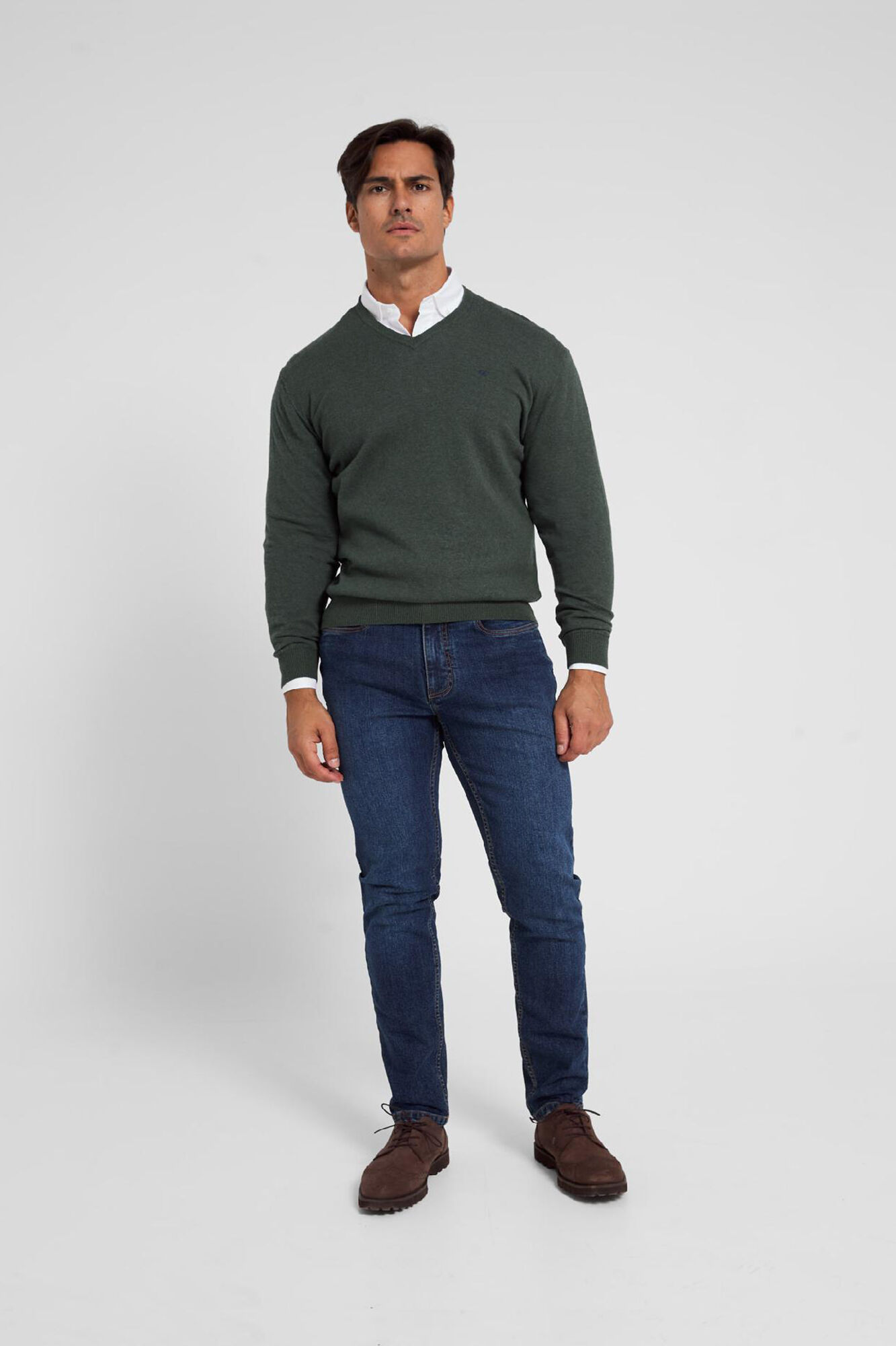 Silbon Silbon classic green V-neck jumper Green