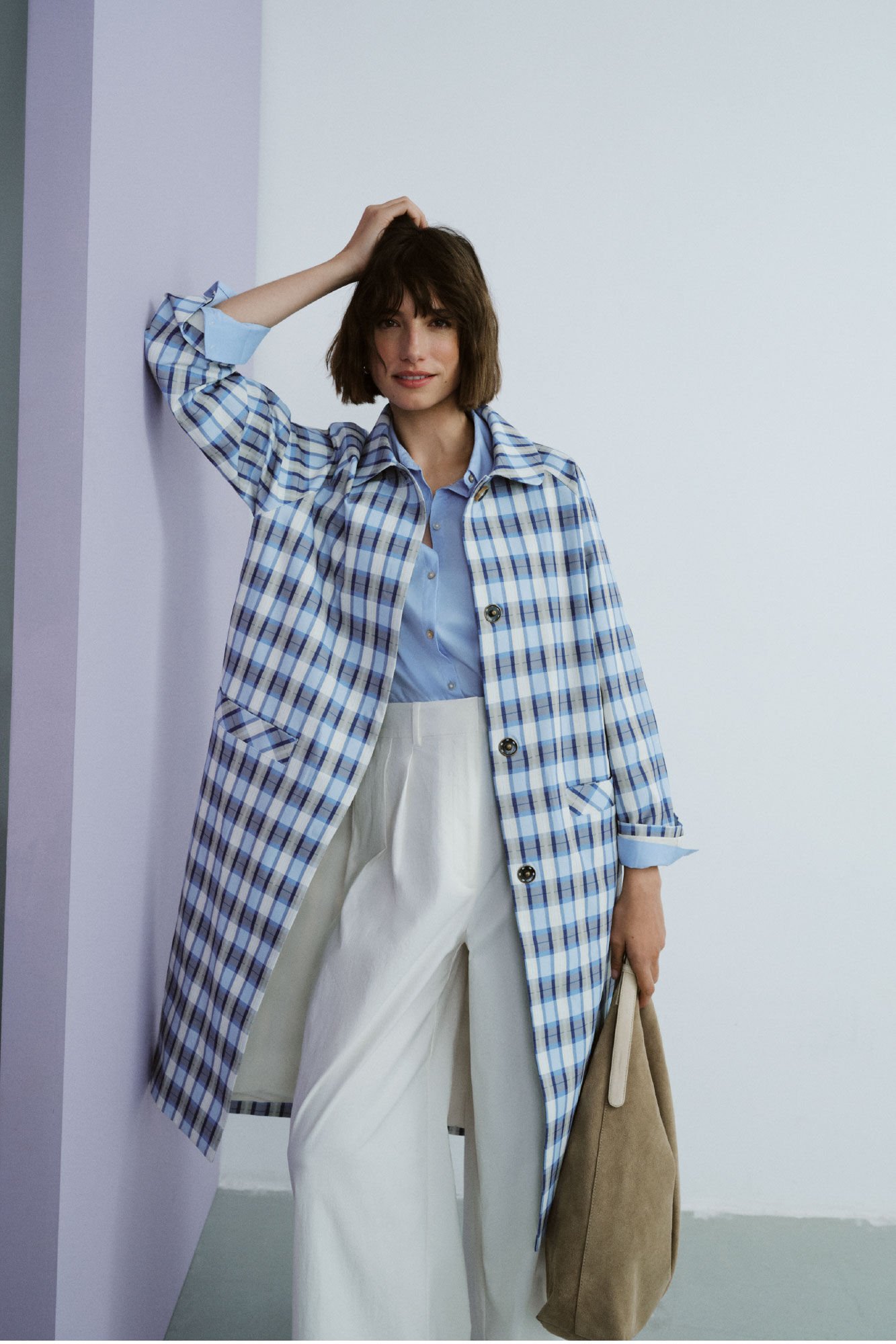 Cortefiel Long plaid trench coat