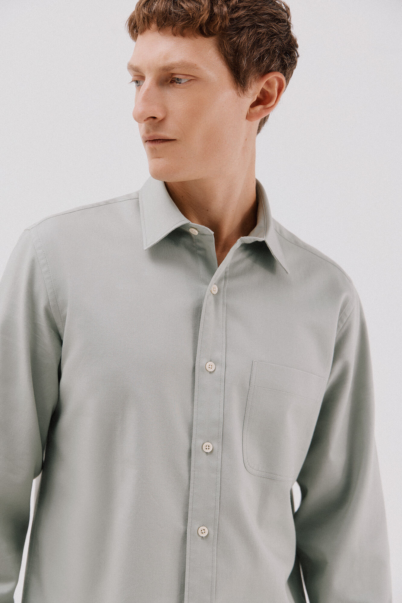 Cortefiel Camisa gabardina Tencel Kaki